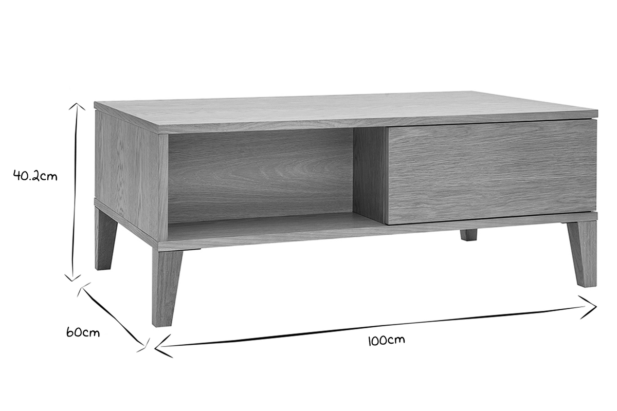 Table basse rectangulaire avec rangements bois clair chne L100 cm FREDDY