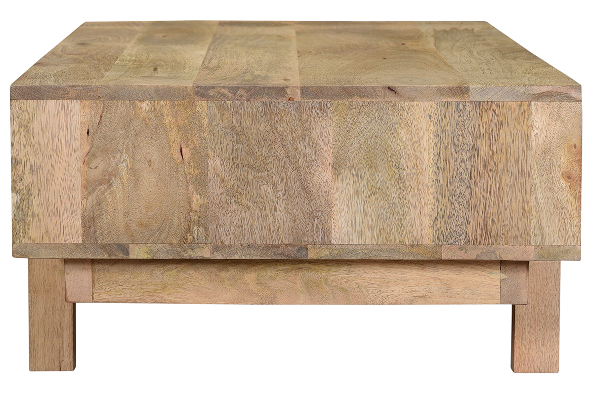 Table basse rectangulaire avec rangements bois manguier massif grav et dtails dors L100 cm ZAIKA