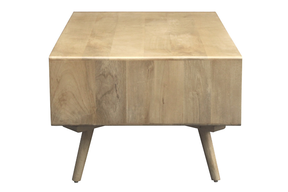 Table basse rectangulaire avec rangements en bois manguier massif et cannage rotin L100 cm ACANGE