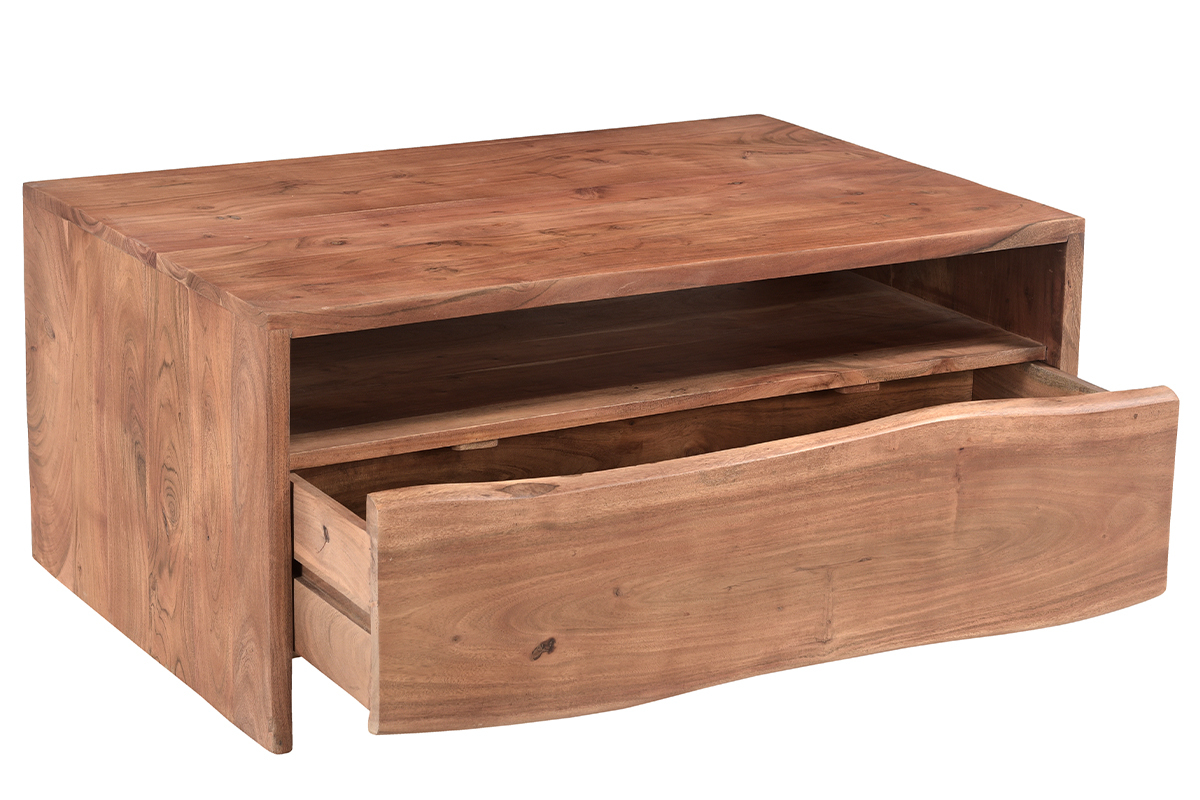 Table basse rectangulaire avec rangements en bois massif L100 cm BOHEMIAN