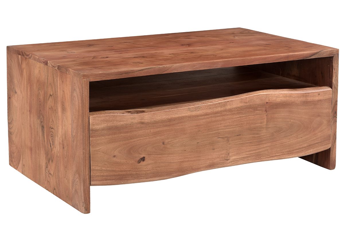 Table basse rectangulaire avec rangements en bois massif L100 cm BOHEMIAN