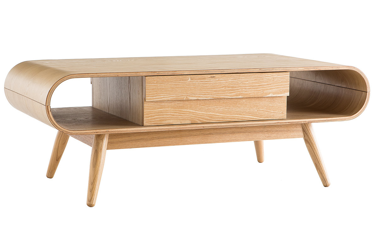 Table basse rectangulaire avec rangements scandinave bois clair L120 cm BALTIK