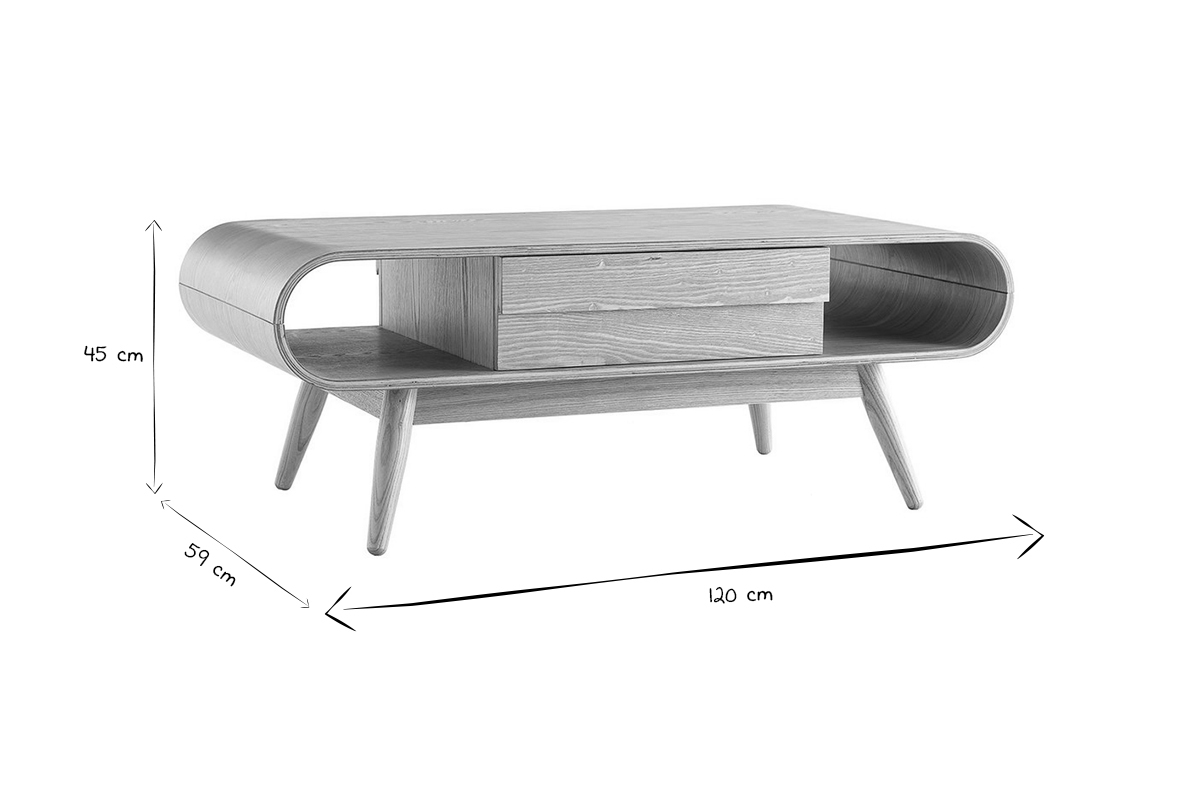 Table basse rectangulaire avec rangements scandinave bois clair L120 cm BALTIK