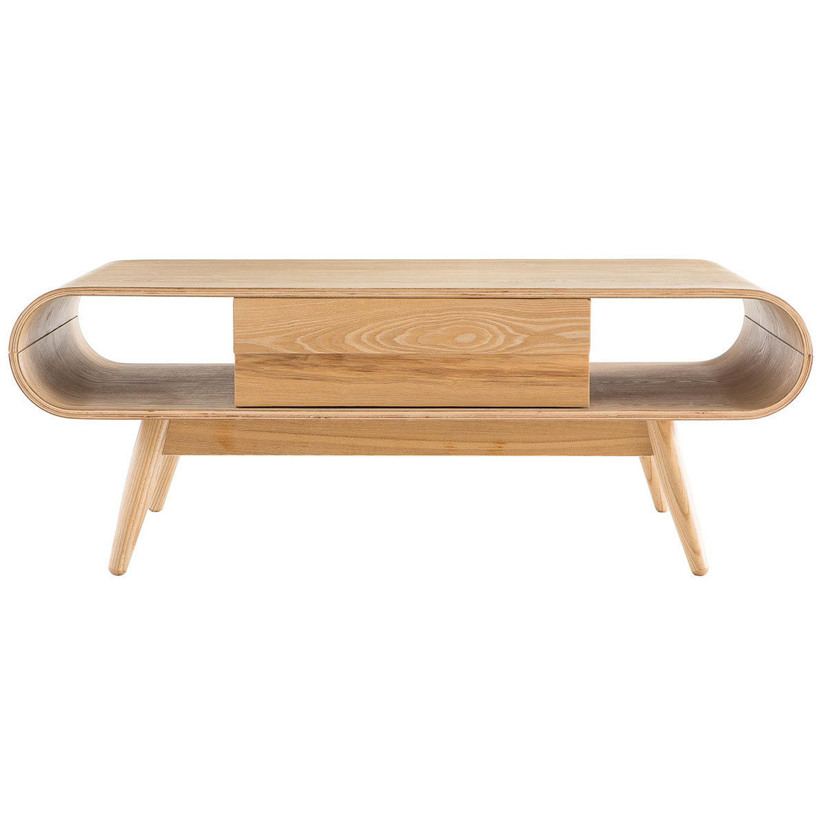 Table basse rectangulaire avec rangements scandinave bois clair L120 cm BALTIK