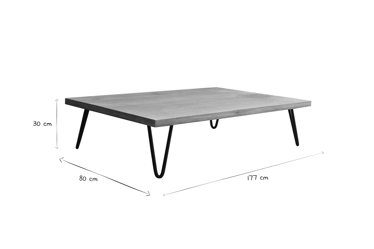 Table basse rectangulaire bois manguier massif et mtal noir L117 cm VIBES