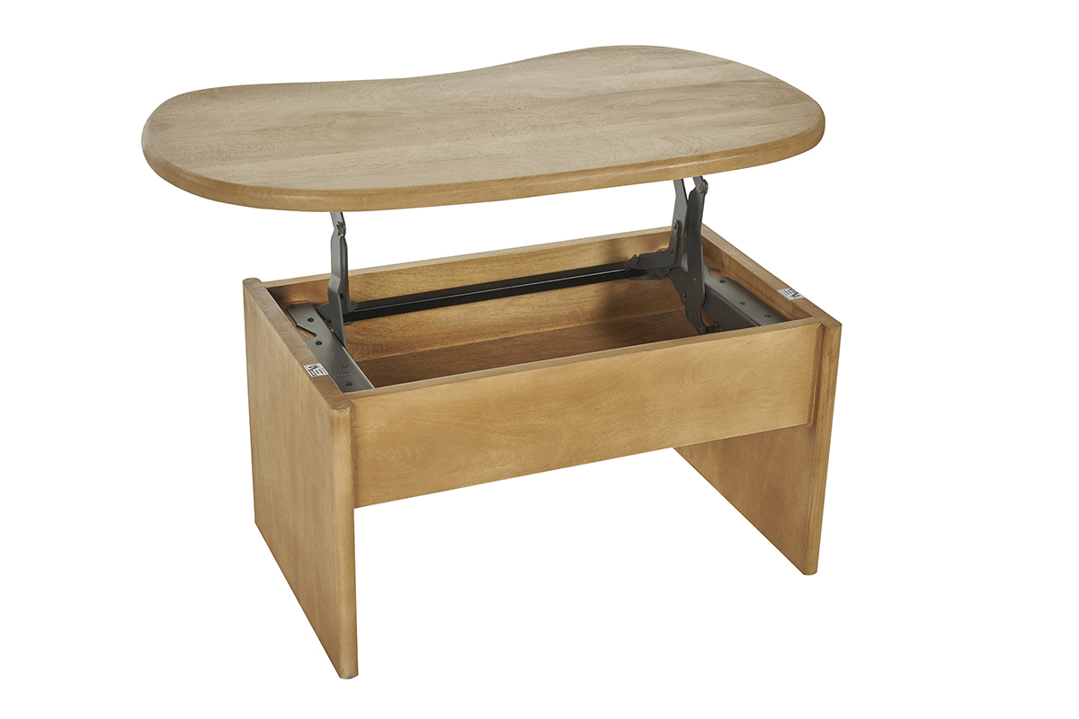 Table basse relevable design haricot avec rangement en bois manguier massif L95 cm KOKOA