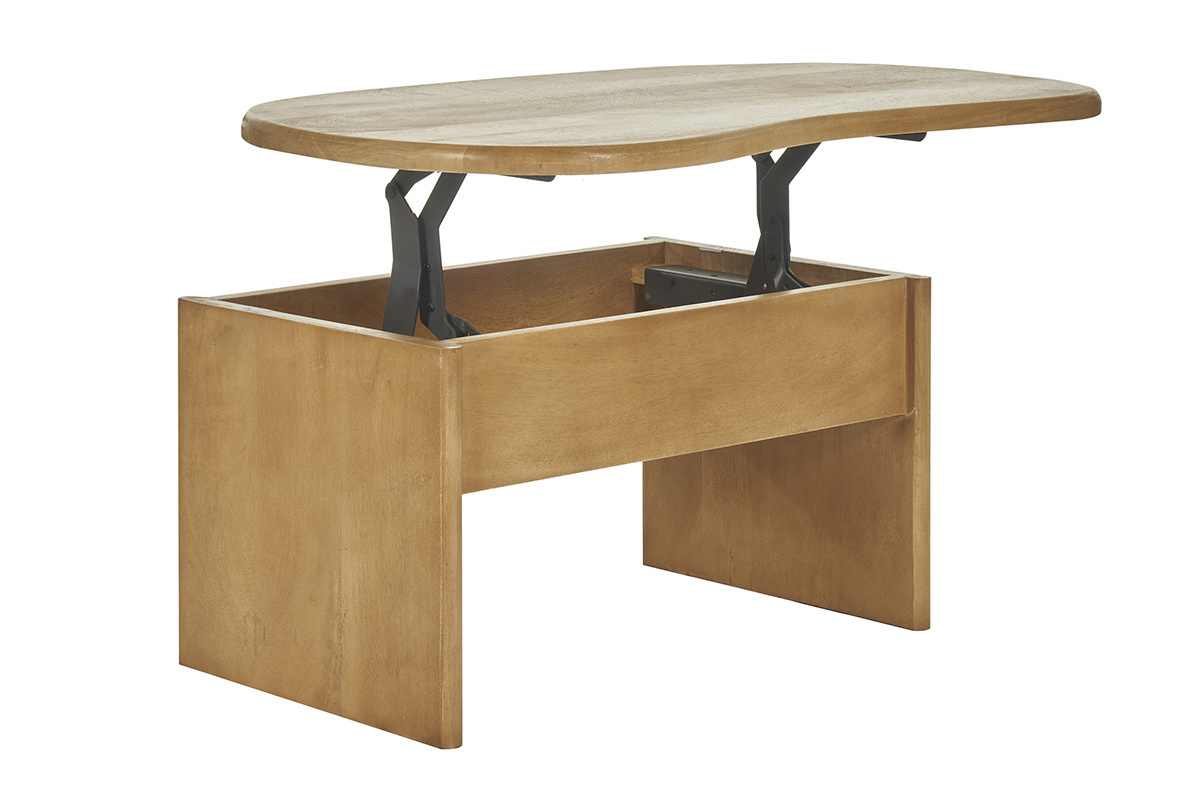 Table basse relevable design haricot avec rangement en bois manguier massif L95 cm KOKOA