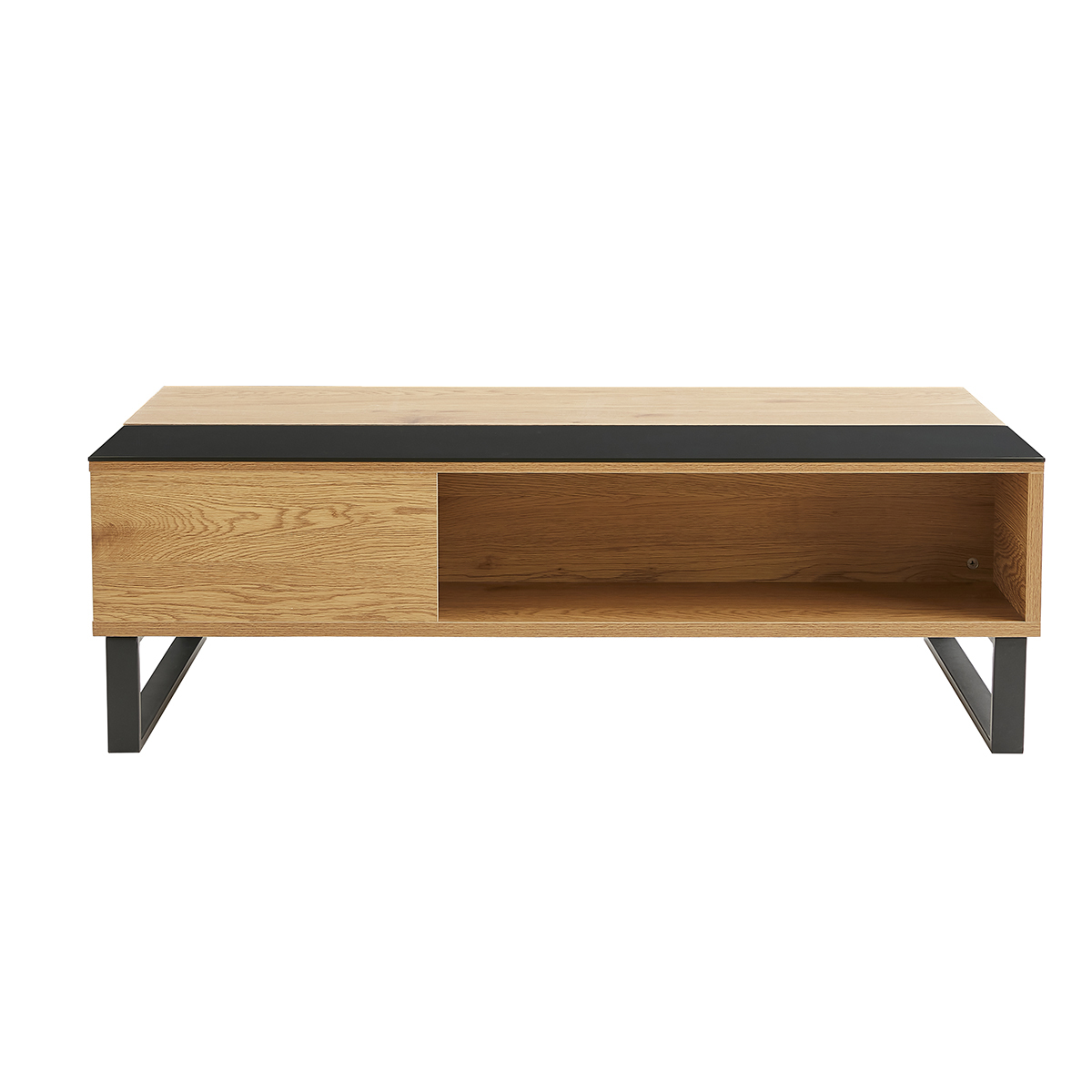 Table basse relevable rectangulaire bois clair et métal noir L110 cm WYNN