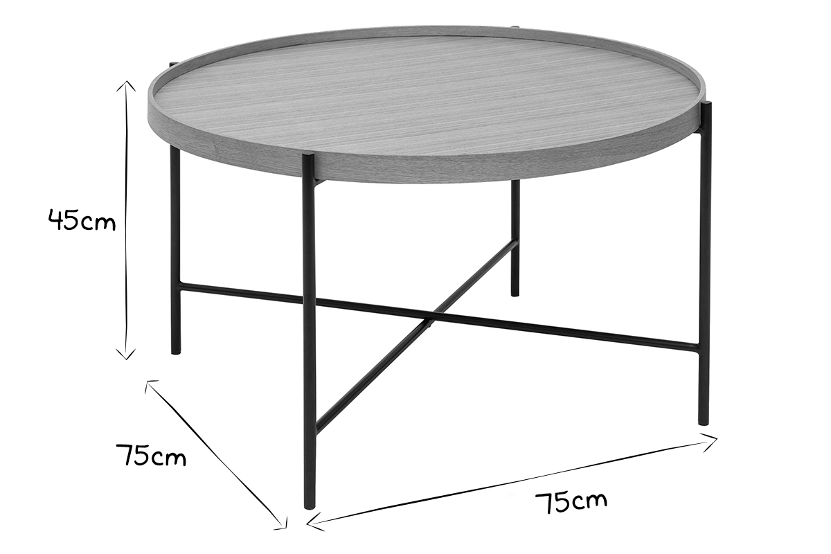 Table basse ronde bois clair et mtal noir D75 cm BASSY