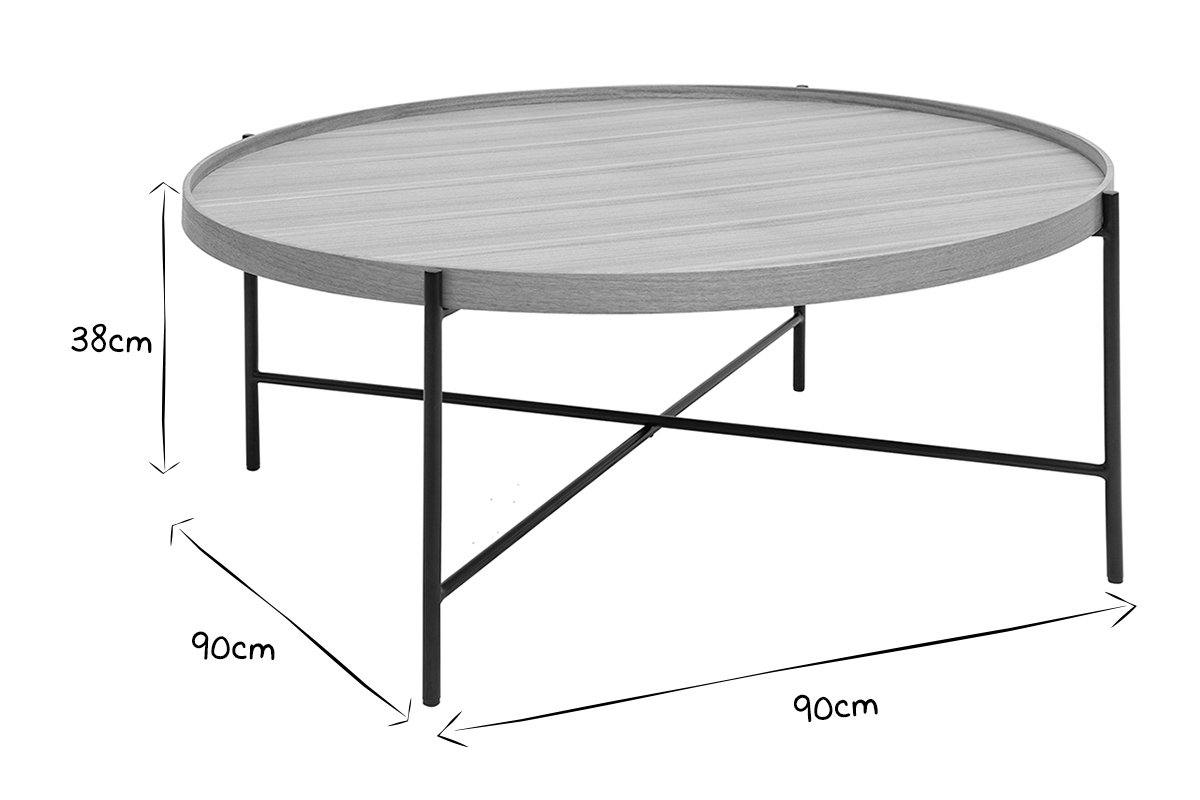 Table basse ronde bois clair et mtal noir D90 cm BASSY