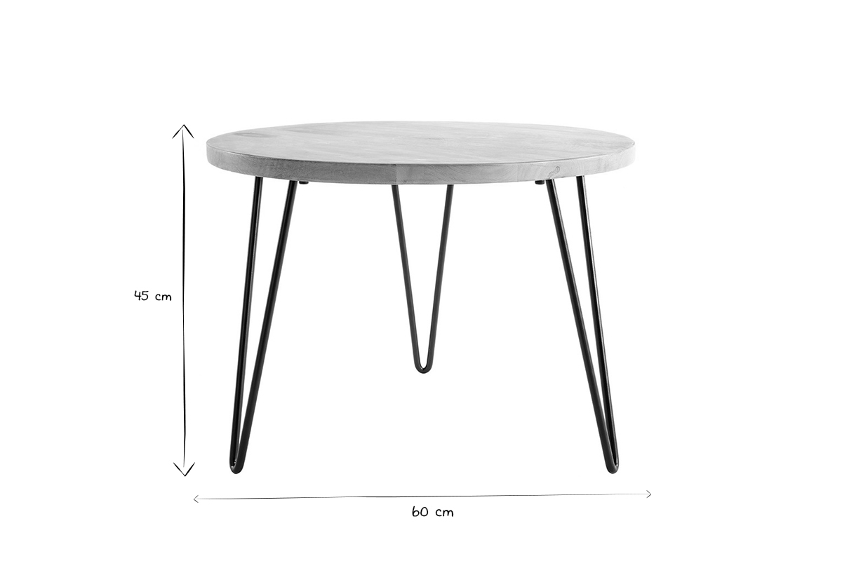 Table basse ronde bois manguier massif et mtal noir D60 cm VIBES