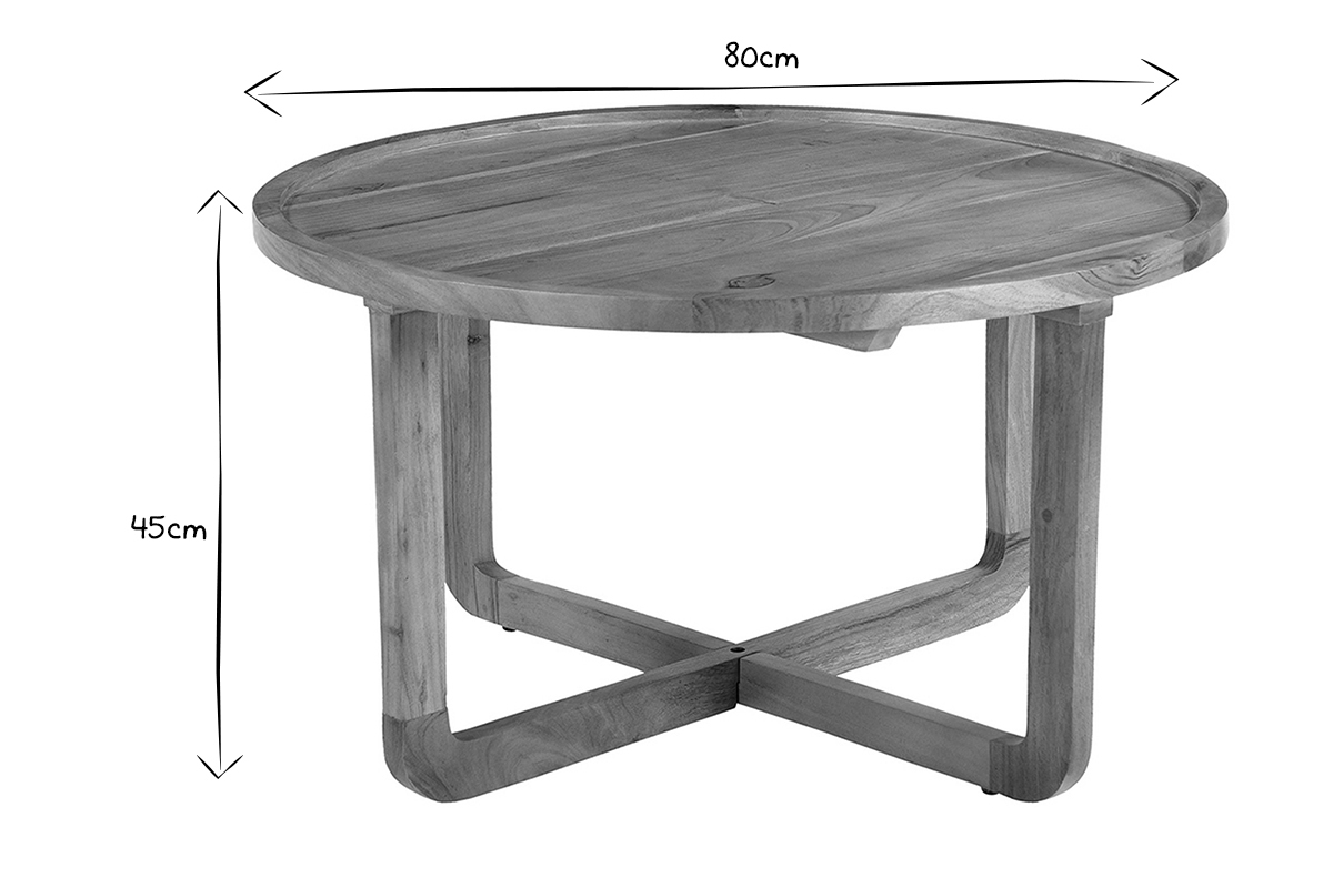 Table basse ronde bois massif D80 cm HITA