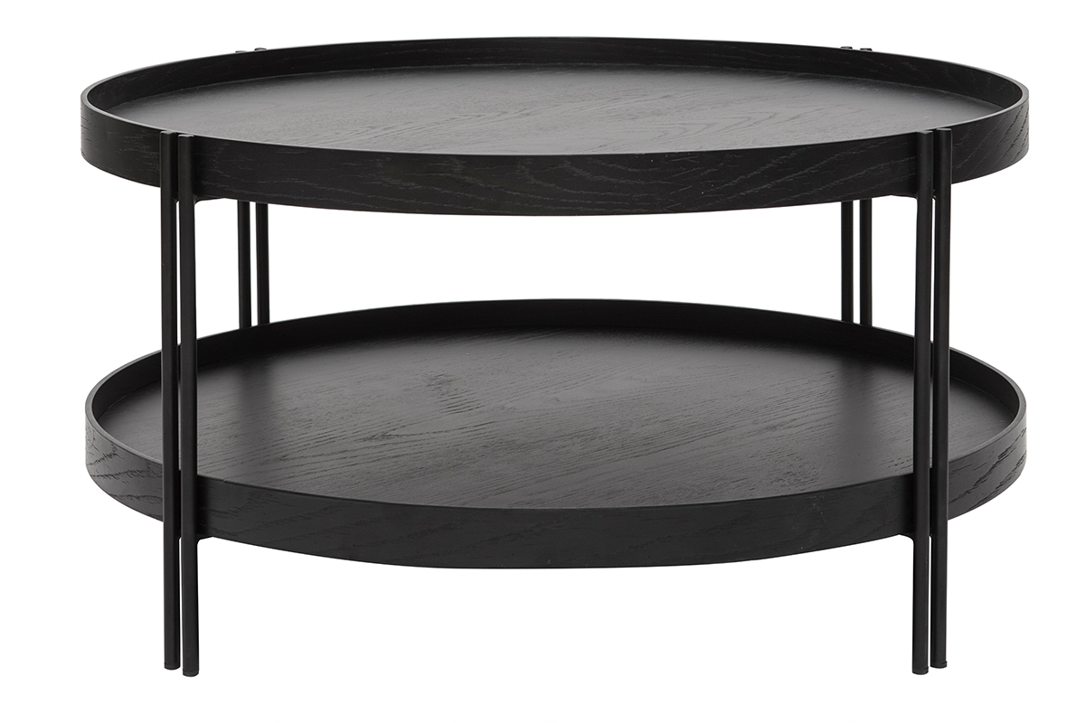 Table basse ronde design bois noir et mtal noir D80 cm TWICE