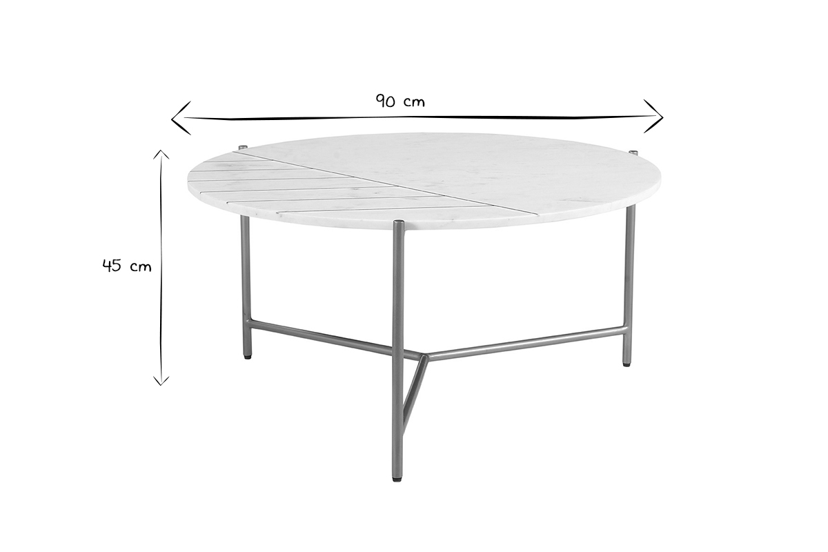 Table basse ronde design en marbre blanc et laiton D90 cm SILLON