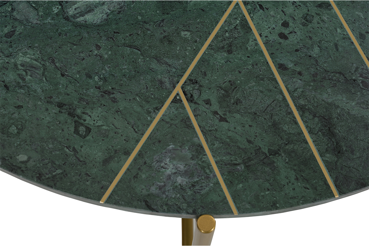 Table basse ronde design en marbre vert et laiton D90 cm SILLON