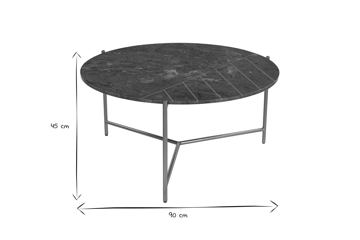 Table basse ronde design en marbre vert et laiton D90 cm SILLON