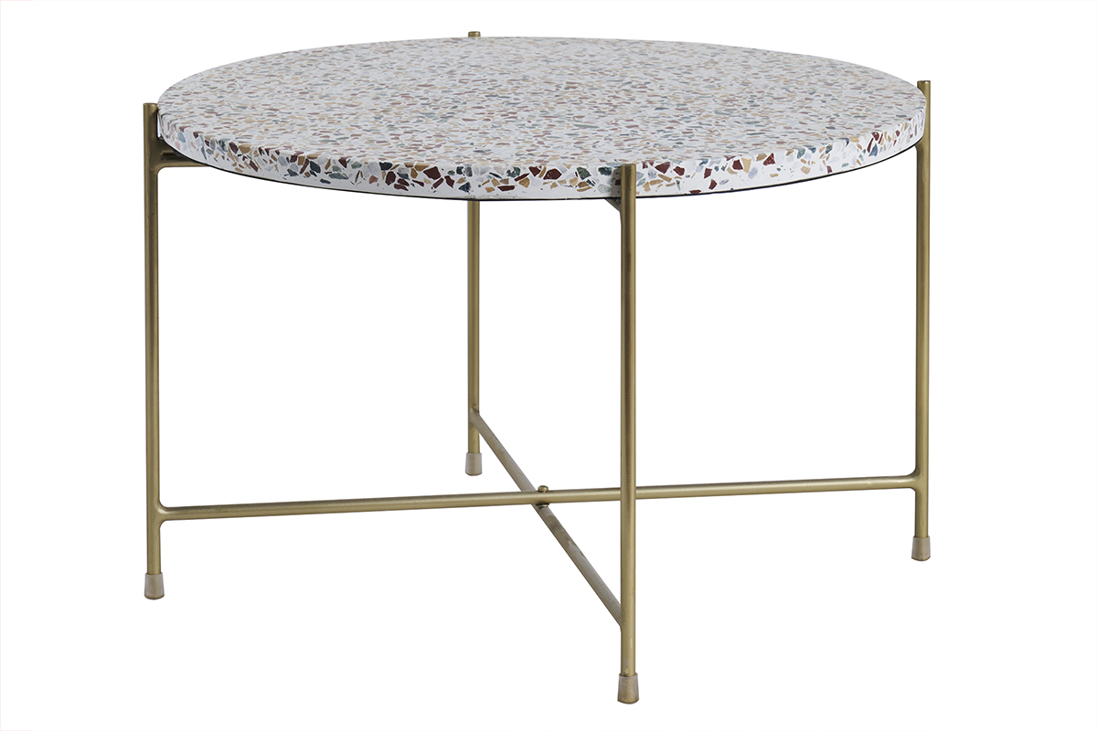 Table basse ronde design en terrazzo et mtal dor D55 cm MEZZO