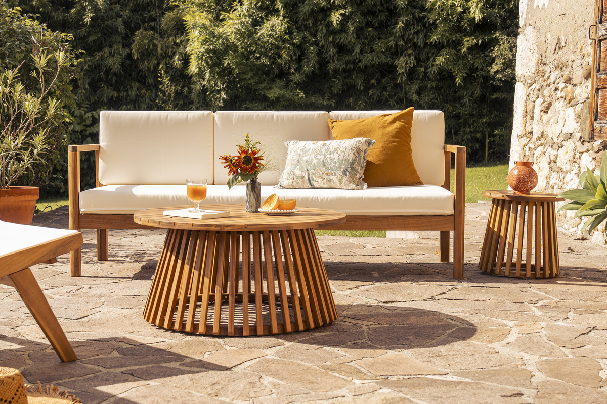 Table basse ronde en bois massif D80 cm - NASSAU