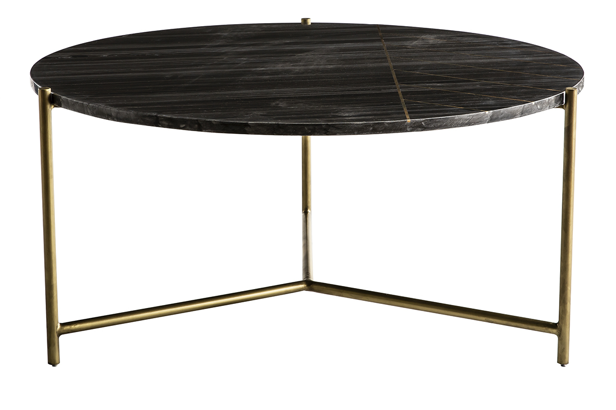 Table basse ronde en marbre noir SILLON