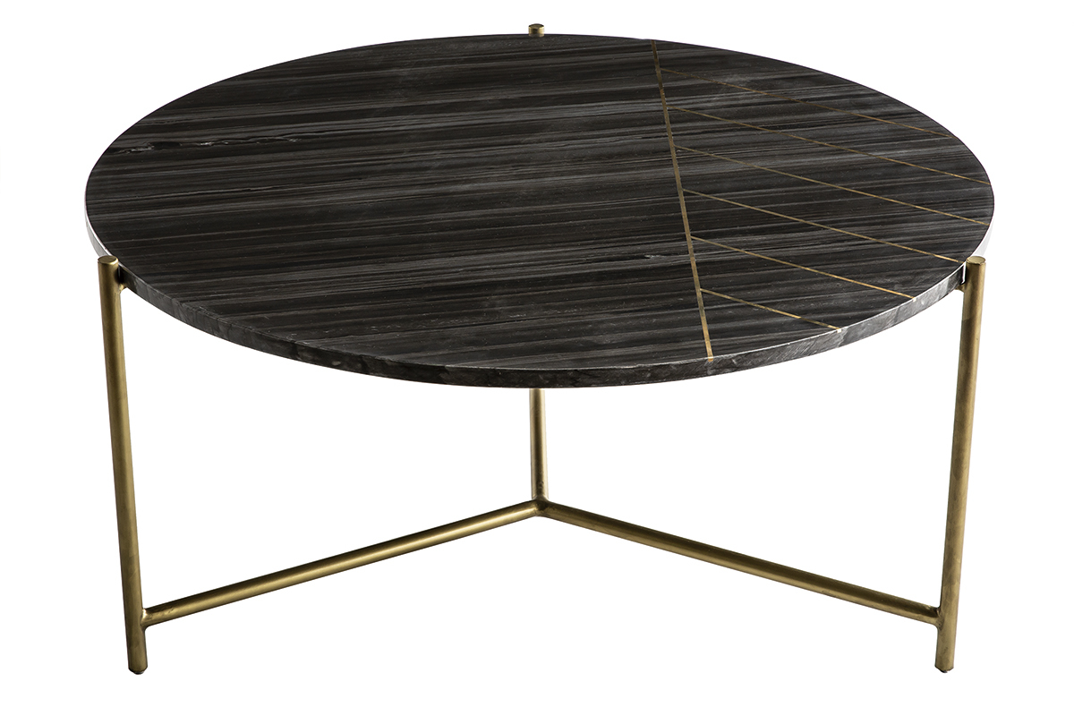 Table basse ronde en marbre noir SILLON