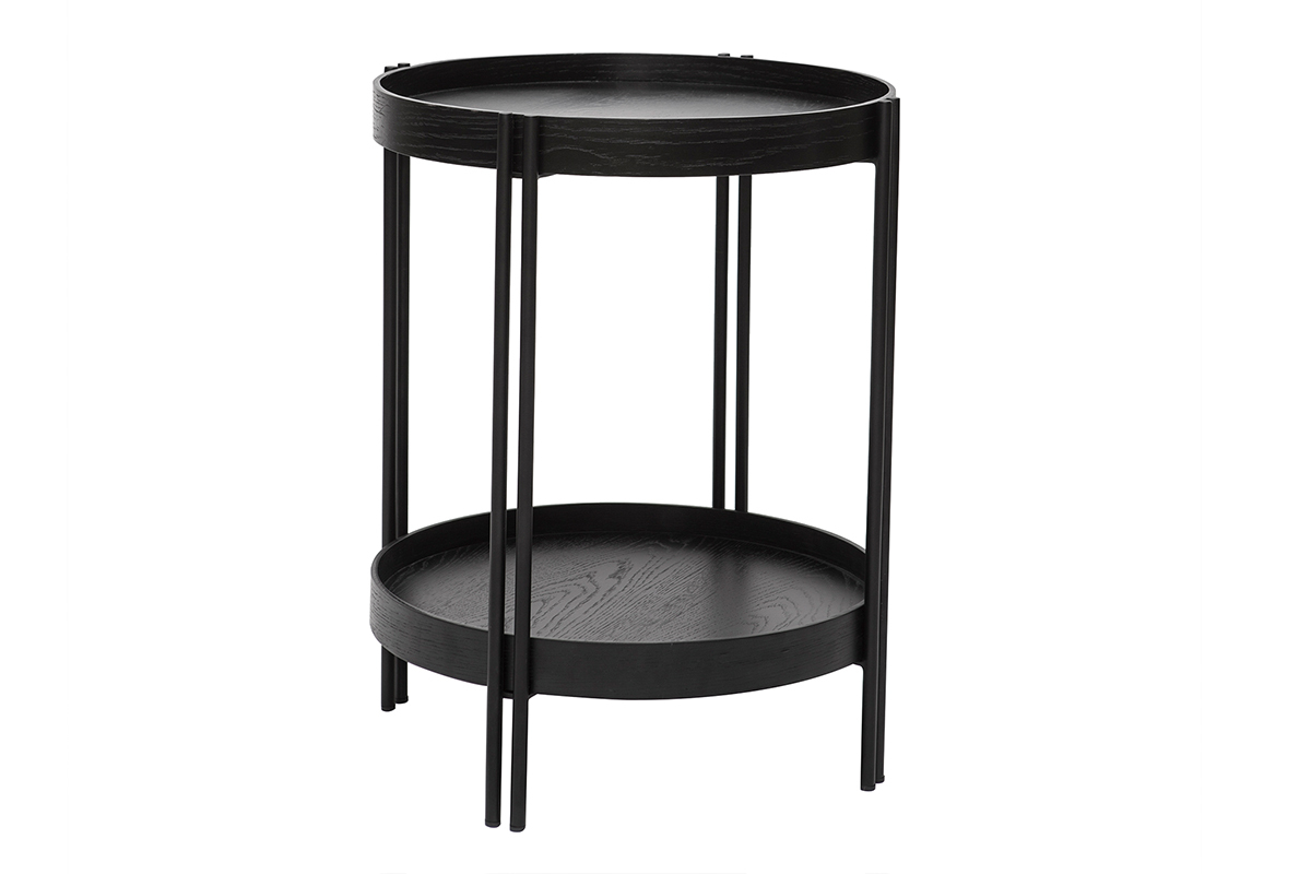 Table basse ronde finition chne noir et mtal D45 cm TWICE