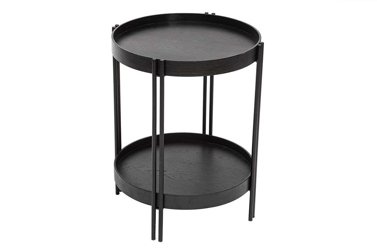 Table basse ronde finition chne noir et mtal D45 cm TWICE