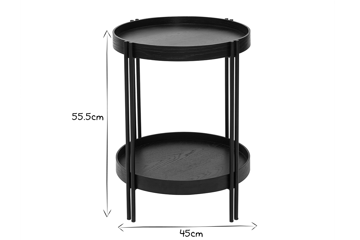 Table basse ronde finition chne noir et mtal D45 cm TWICE