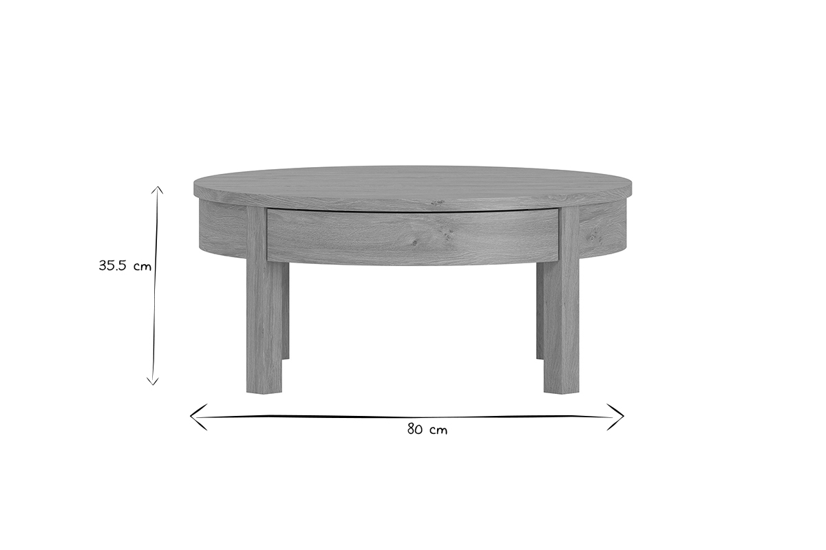 Table basse ronde scandinave avec rangement bois clair finition chne D80 cm EOLE