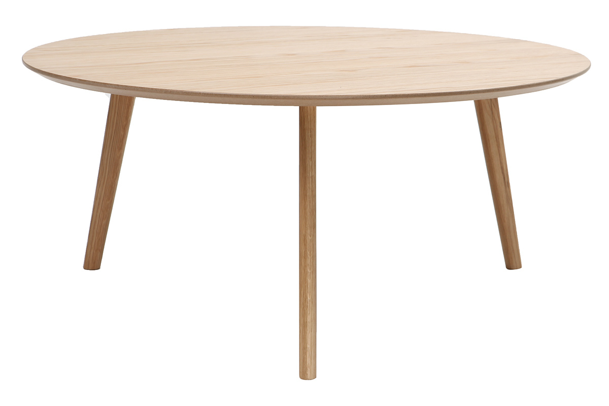 Table basse ronde scandinave bois clair chne D90 cm ORKAD