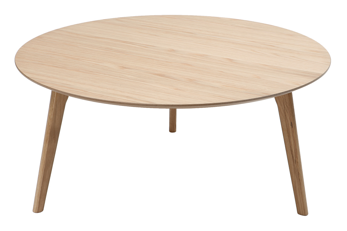 Table basse ronde scandinave bois clair chne D90 cm ORKAD