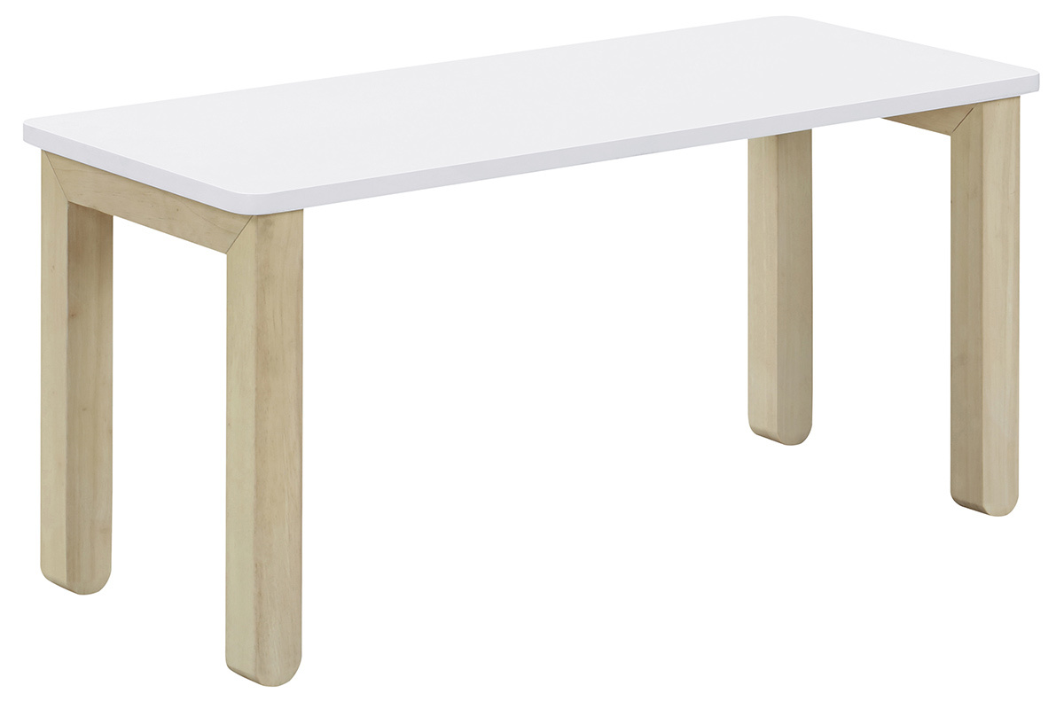 Table basse scandinave avec banc intgr blanc et bois clair L110 cm CYBEL