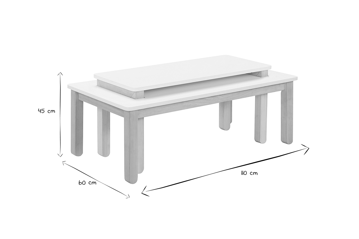 Table basse scandinave avec banc intgr blanc et bois clair L110 cm CYBEL