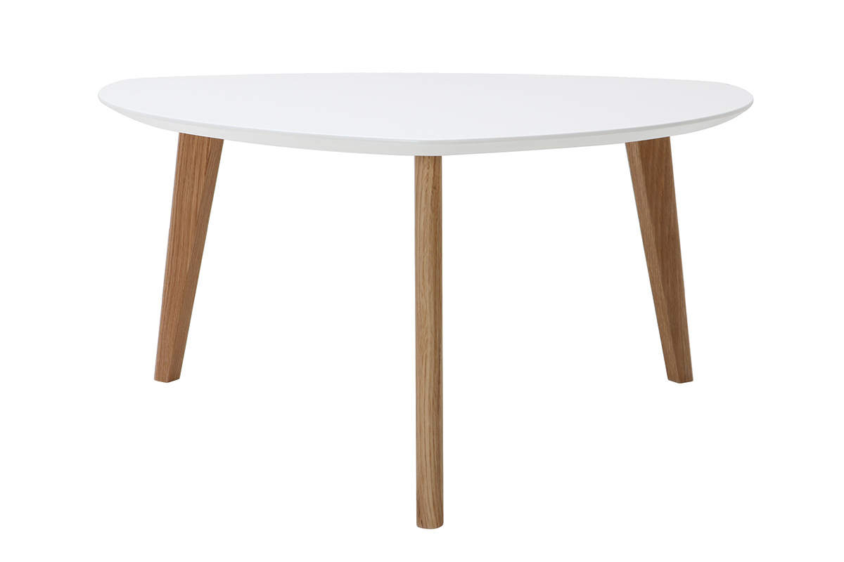 Table basse scandinave blanc et bois clair chne L80 cm EKKA