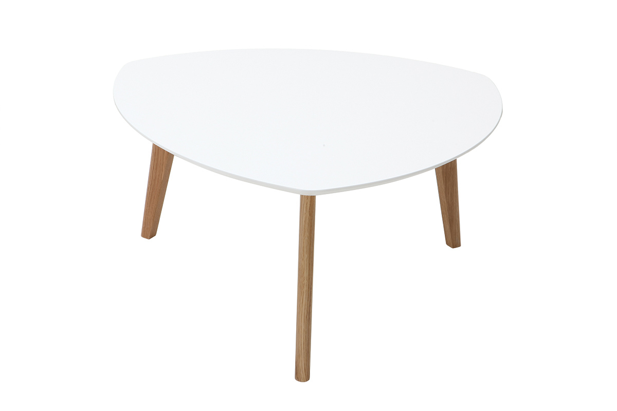 Table basse scandinave blanc et bois clair chne L80 cm EKKA