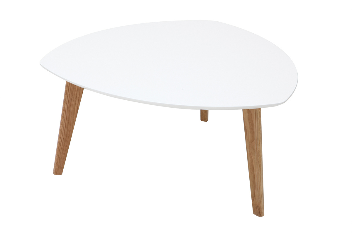 Table basse scandinave blanc et bois clair chne L80 cm EKKA