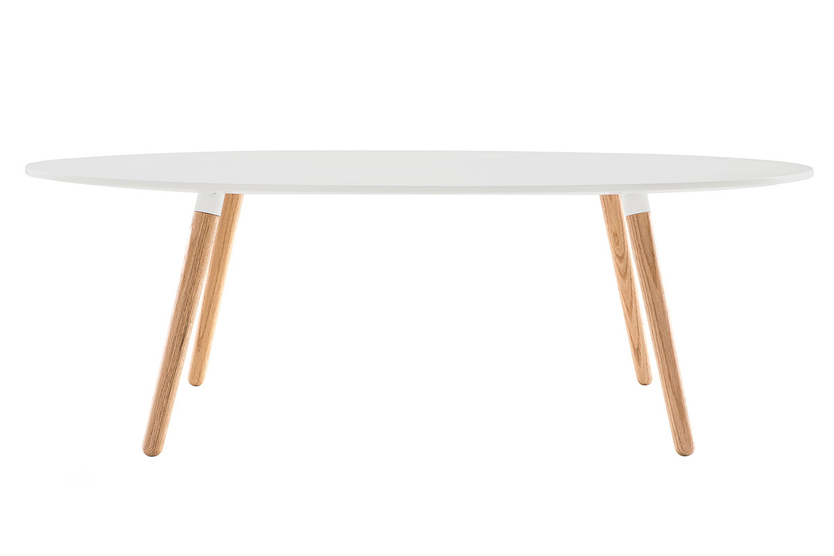 Table basse scandinave blanc et bois clair ovale GILDA