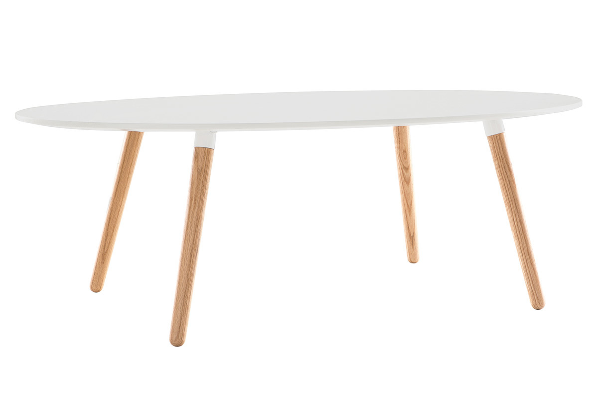 Table basse scandinave blanc et bois clair ovale GILDA