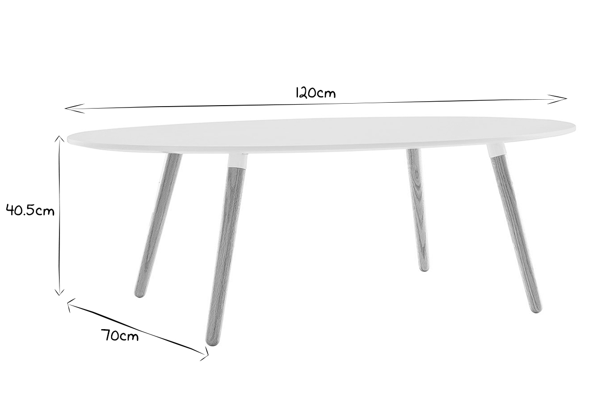 Table basse scandinave blanc et bois clair ovale GILDA