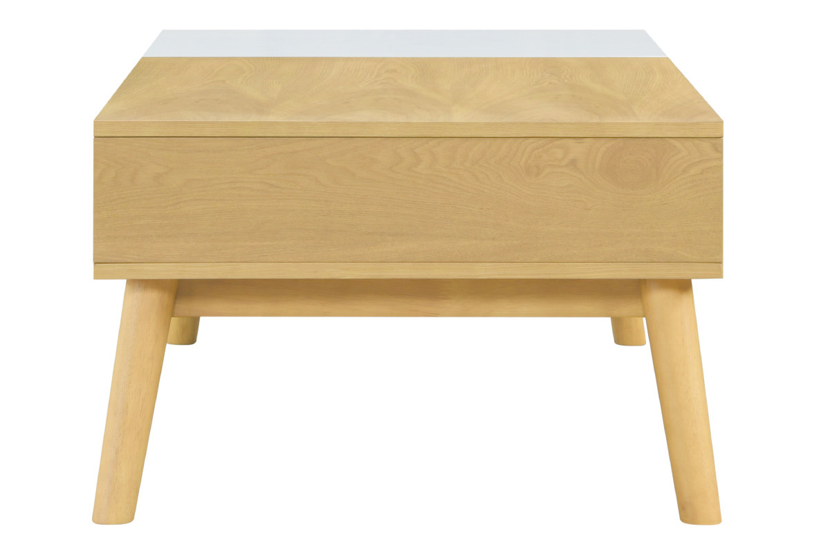 Table basse scandinave bois clair et blanc avec rangement TALIA