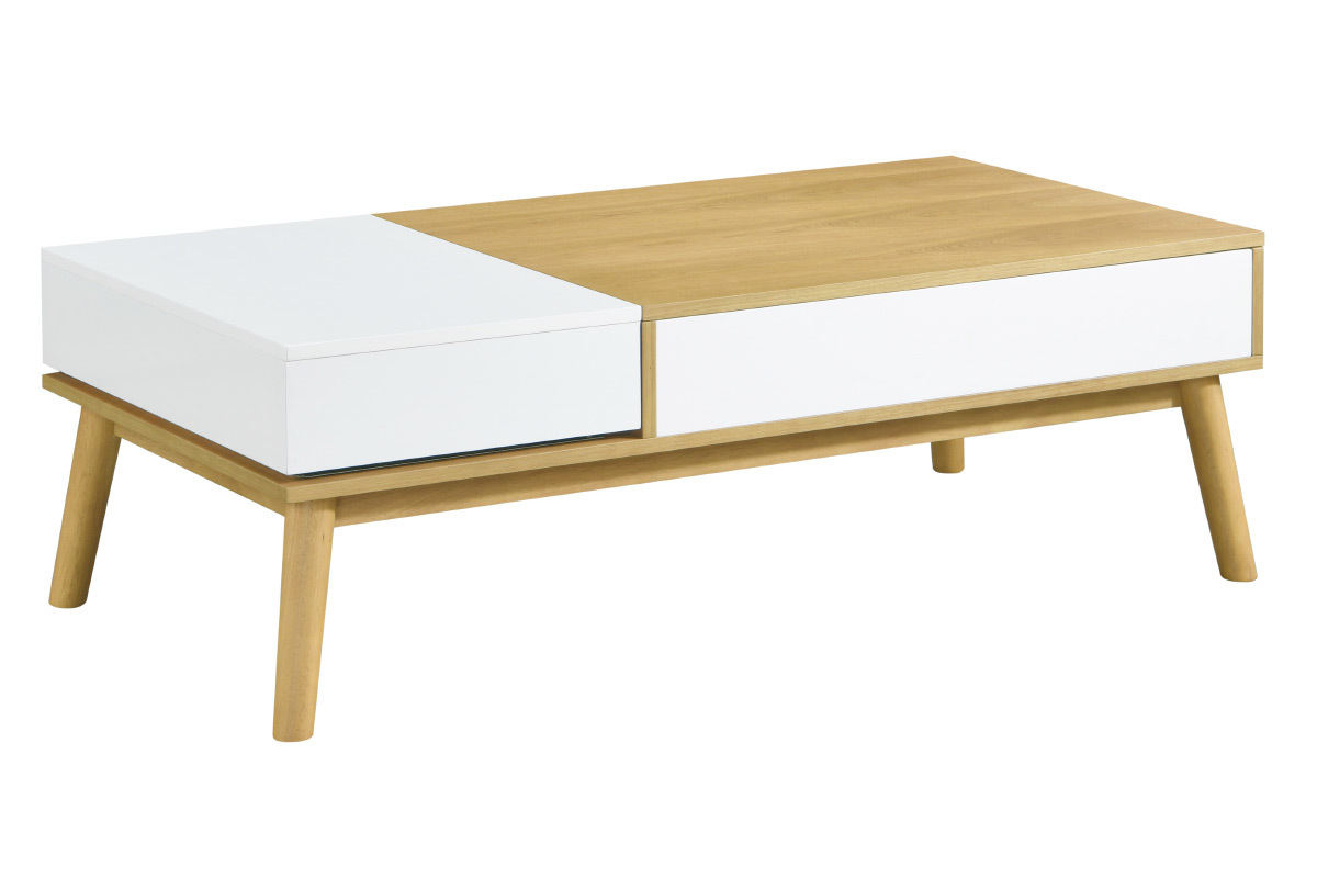 Table basse scandinave bois clair et blanc avec rangement TALIA