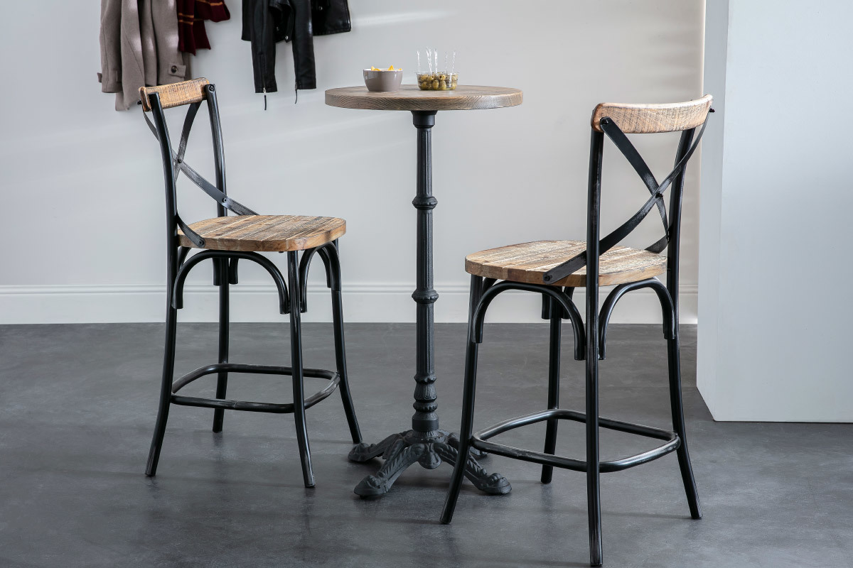 Table bistrot haute ronde bois et mtal CONTY