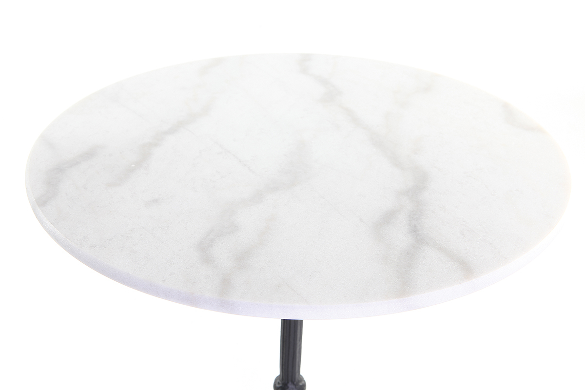 Table bistrot ronde en marbre blanc et mtal noir L60 cm CONTY