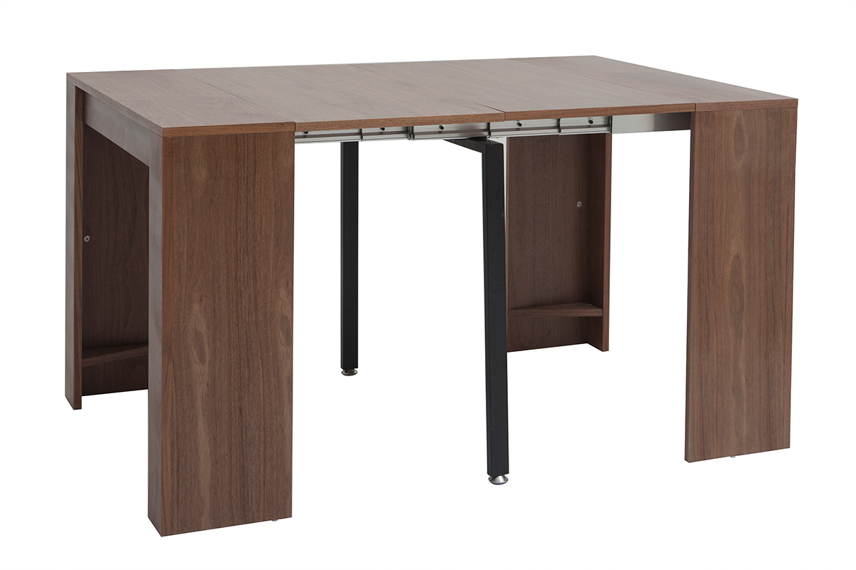 Table console extensible design finitioin bois noyer L90 cm CALEB