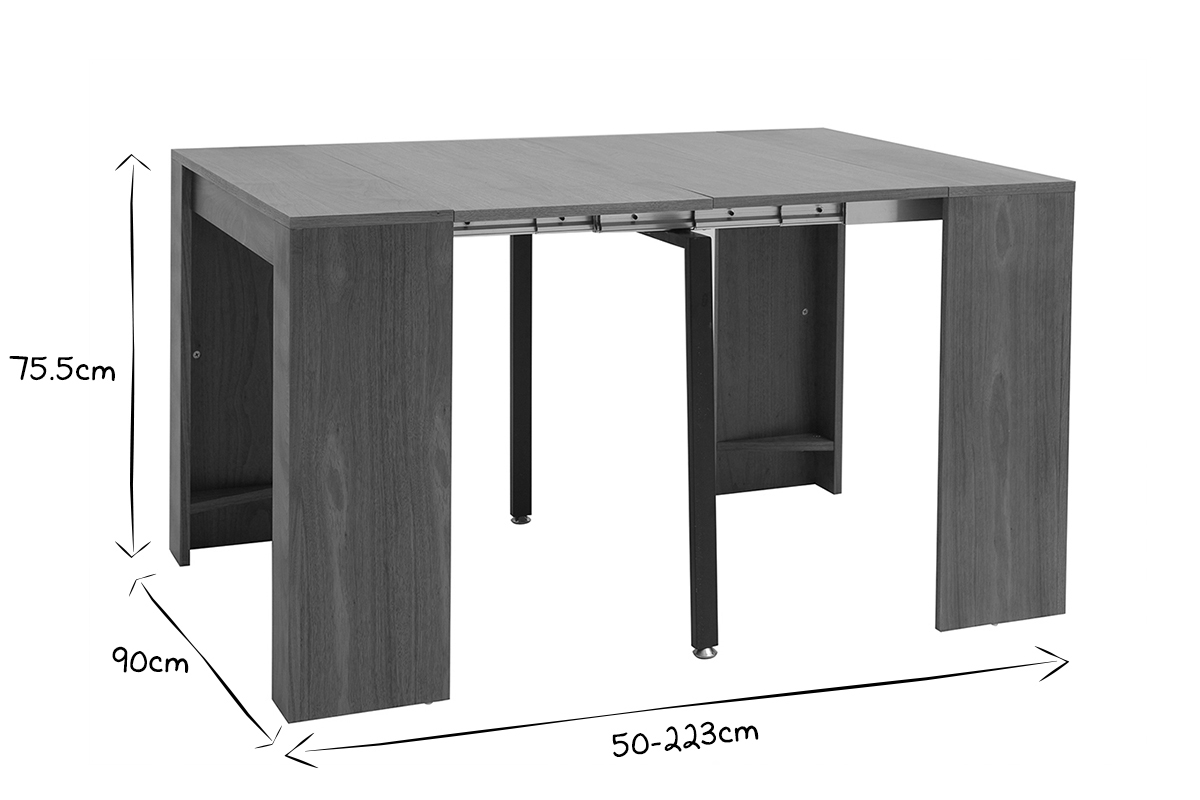 Table console extensible design finitioin bois noyer L90 cm CALEB