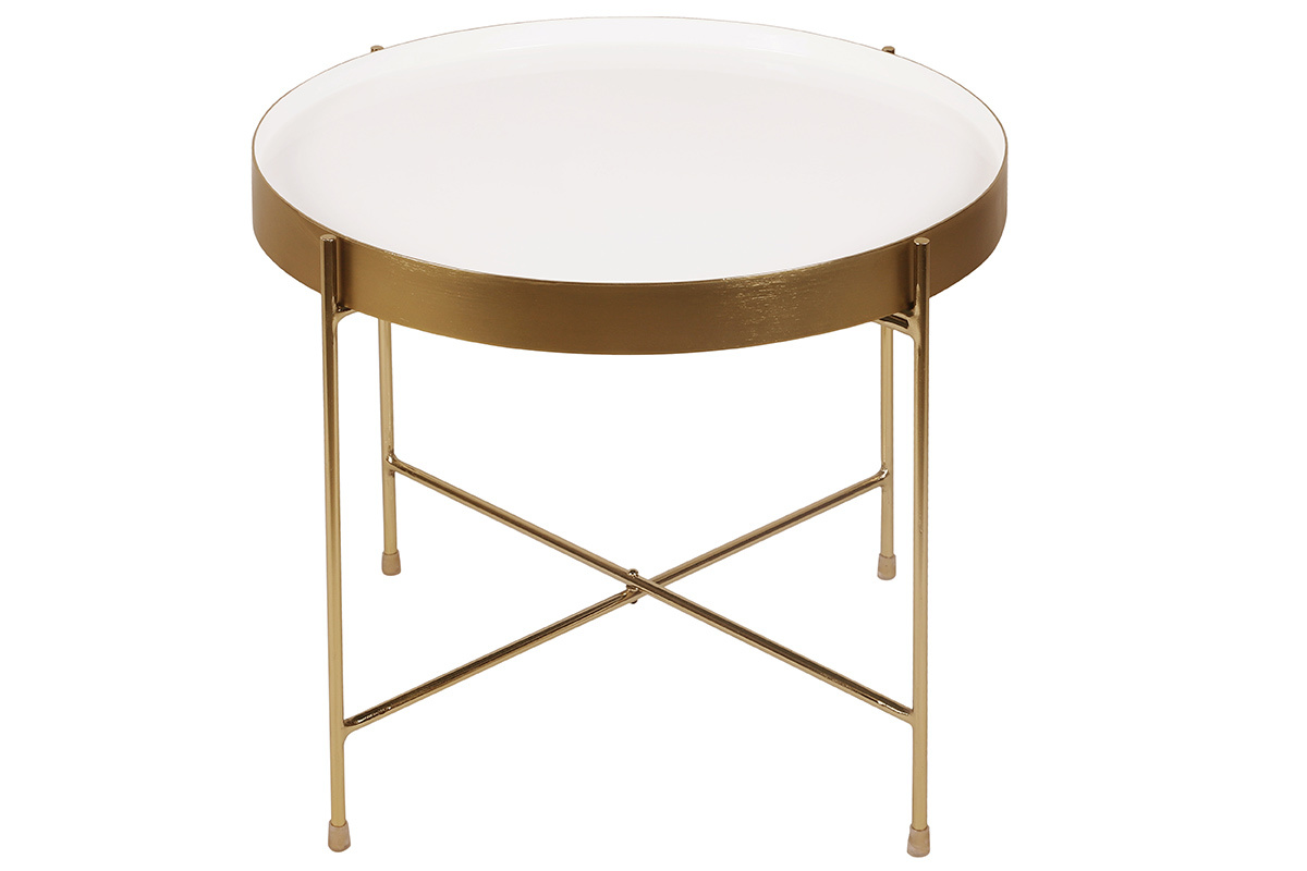 Table d'appoint avec plateau rversible bleu canard / blanc D51 cm SATEEN