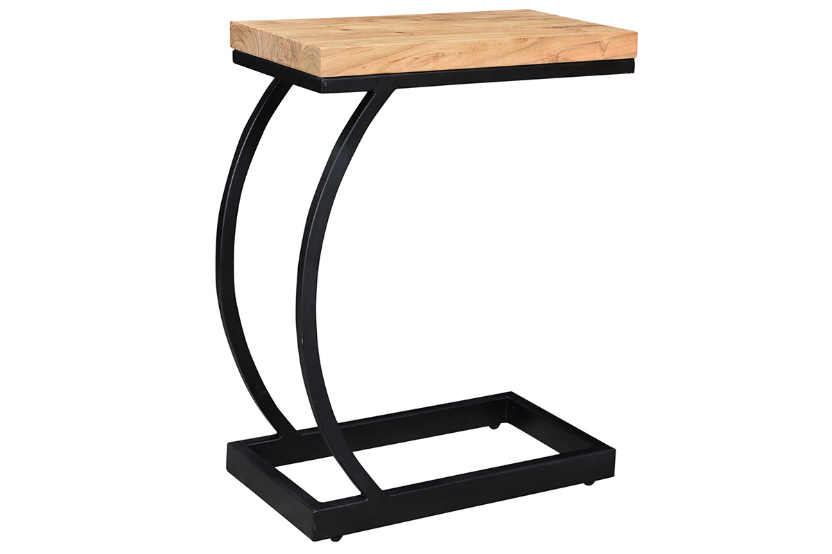 Table d'appoint design rectangulaire en bois massif et mtal noir L45 cm BREAK