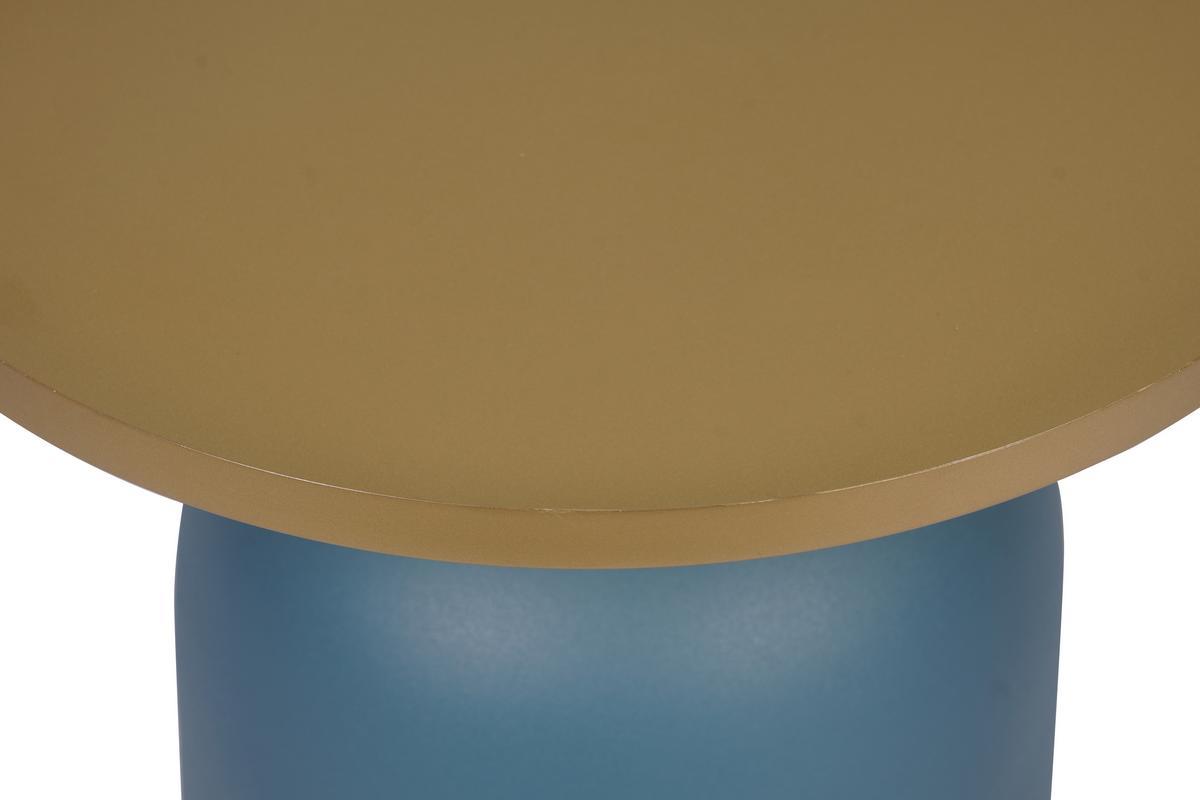 Table d'appoint design ronde en mtal bleu ptrole mat et plateau dor RAMSES