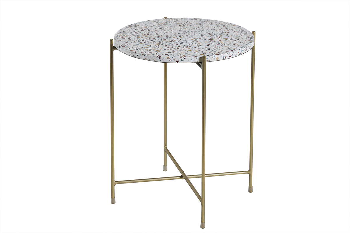 Table d'appoint design ronde en terrazzo et mtal dor D40 cm MEZZO