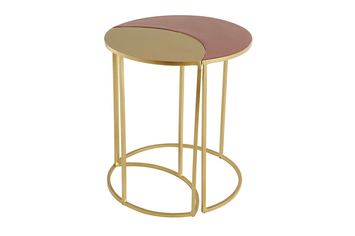 Table d'appoint en mtal dor et rose maill TOSCANE