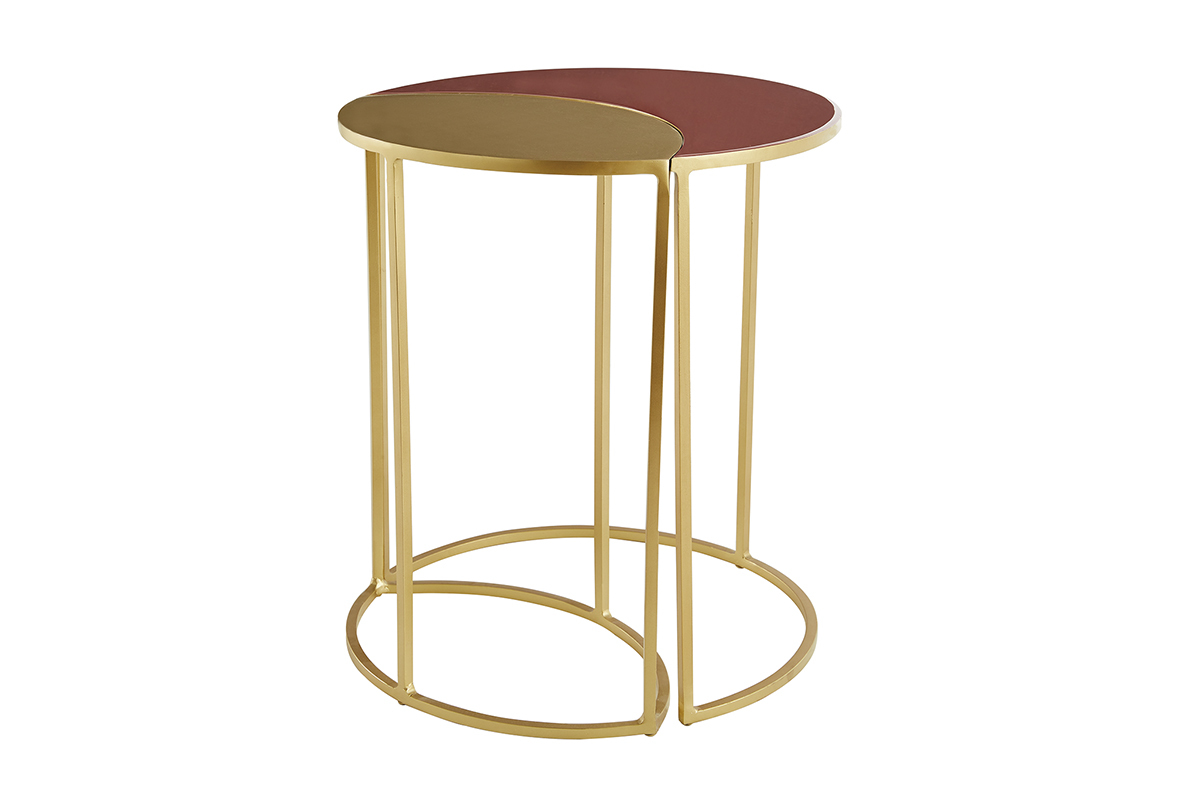 Table d'appoint en mtal dor et rose maill TOSCANE